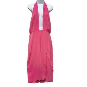 Lulus Maxi Dress XL Pink Halter Deep V Neck Open Back Midi Cocktail Party‎ Y2K